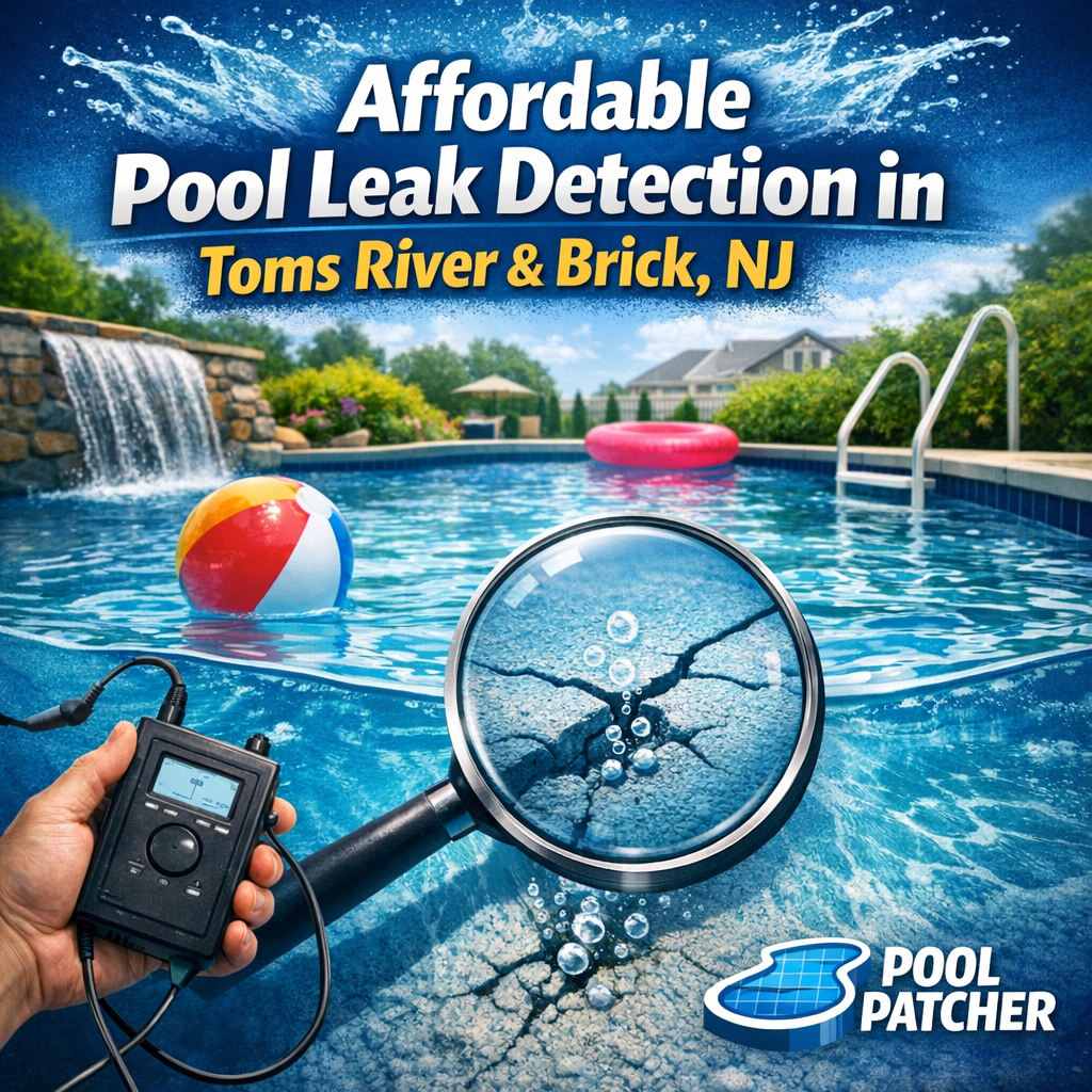 Technician using specialized equipment to detect pool leaks in a residential backyard pool.