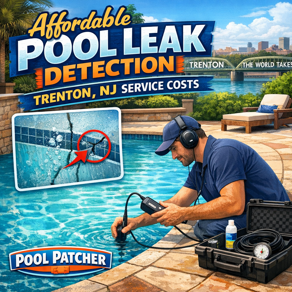 Technician using leak detection equipment on a pool in Trenton, NJ for affordable service.
