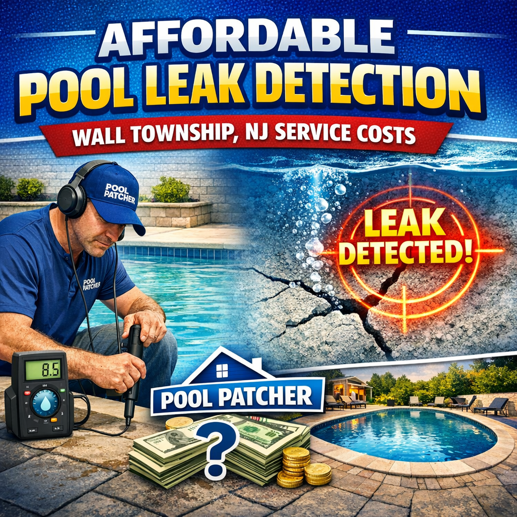 Technician inspecting a pool for leaks with detection equipment in Wall Township, NJ.