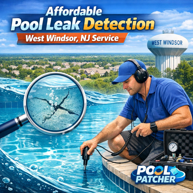 Technician using leak detection equipment on a pool in West Windsor, NJ.
