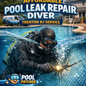 Diver repairing a pool leak underwater, providing affordable pool leak repair service in Trenton, NJ.