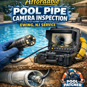 Technician using a camera to inspect pipes in a swimming pool for maintenance in Ewing, NJ.