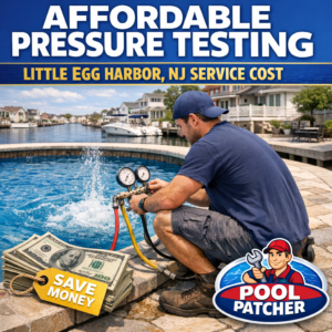 Technician performing affordable pool pressure testing in Little Egg Harbor, NJ with specialized equipment.