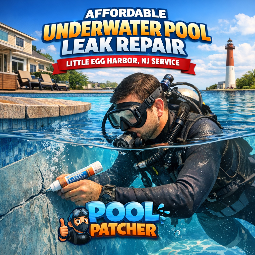 Technician repairing underwater pool leak with specialized equipment in Little Egg Harbor, NJ.
