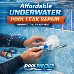 Technician repairing an underwater pool leak using specialized tools, ensuring affordable service in Pennington, NJ.