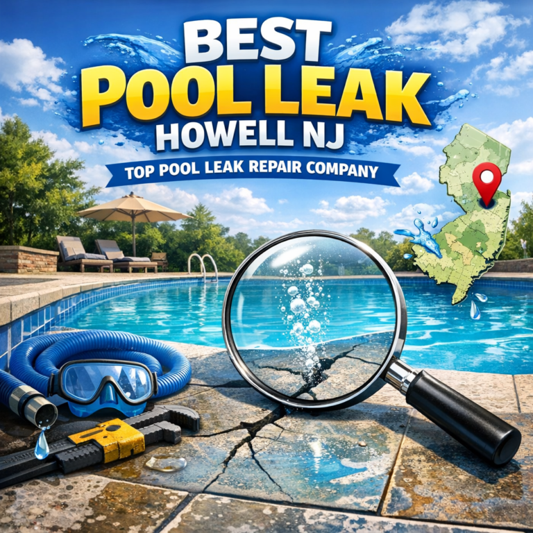 Technician using leak detection equipment on a pool in Howell, NJ, showcasing expert pool leak repair services.