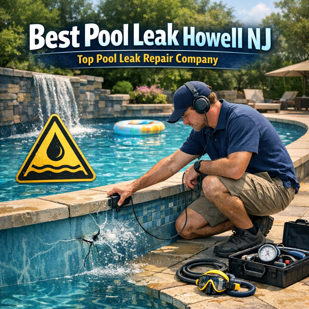 Technician using electronic equipment to detect and repair a pool leak in Howell, NJ.
