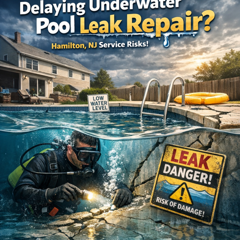 Technician repairing an underwater pool leak using specialized equipment in Hamilton, NJ.