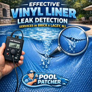 Technician inspecting a vinyl liner pool for leaks using specialized equipment in Brick and Lacey, NJ.