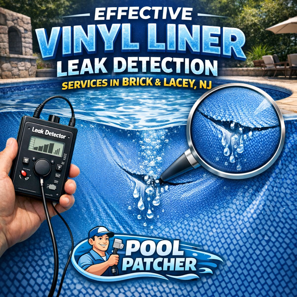 Technician inspecting a vinyl liner pool for leaks using specialized equipment in Brick and Lacey, NJ.