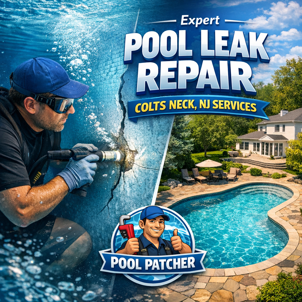 Technician repairing a swimming pool leak with specialized equipment in Colts Neck, NJ.