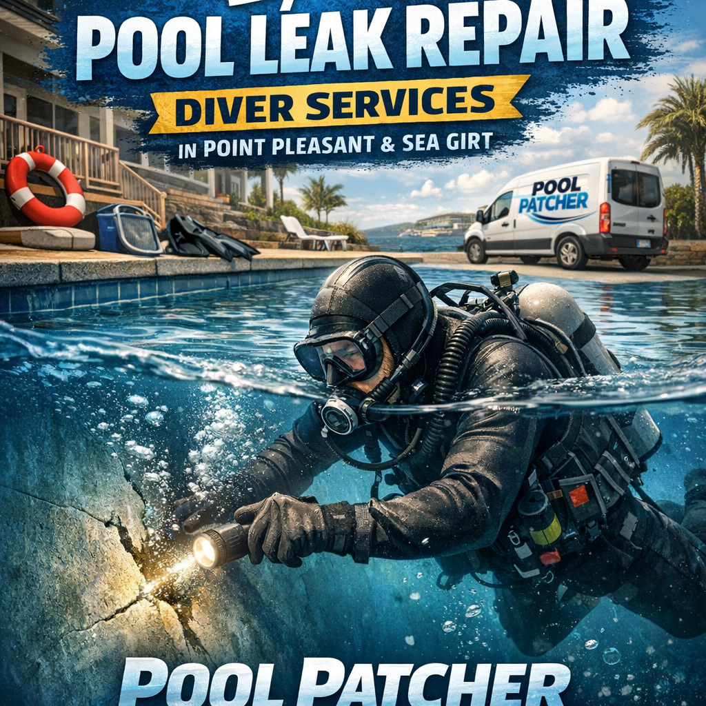A diver performs professional pool leak repair underwater in a residential pool in Point Pleasant.