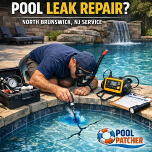 Technician repairing a pool leak using specialized equipment in North Brunswick, NJ.