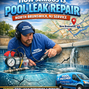 Technician inspecting a swimming pool with leak detection equipment in North Brunswick, NJ.