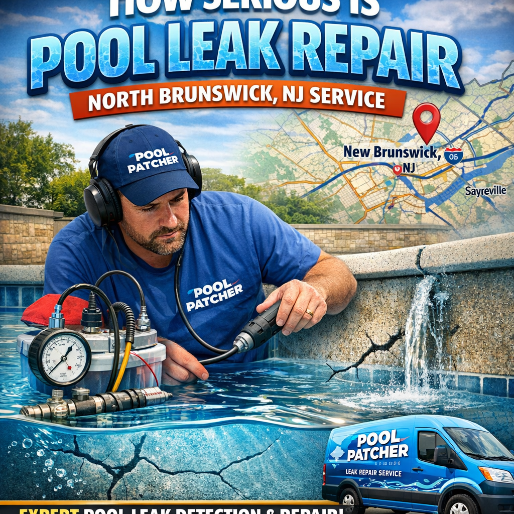 Technician inspecting a swimming pool with leak detection equipment in North Brunswick, NJ.