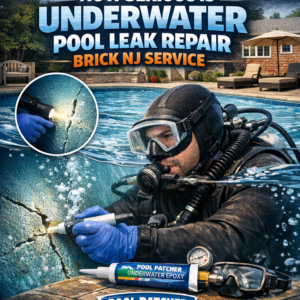 Professional diver applies epoxy underwater to repair a pool leak in Brick, NJ.