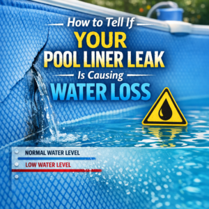 Diagram showing water level changes in a pool to help identify if a pool liner leak is causing water loss.