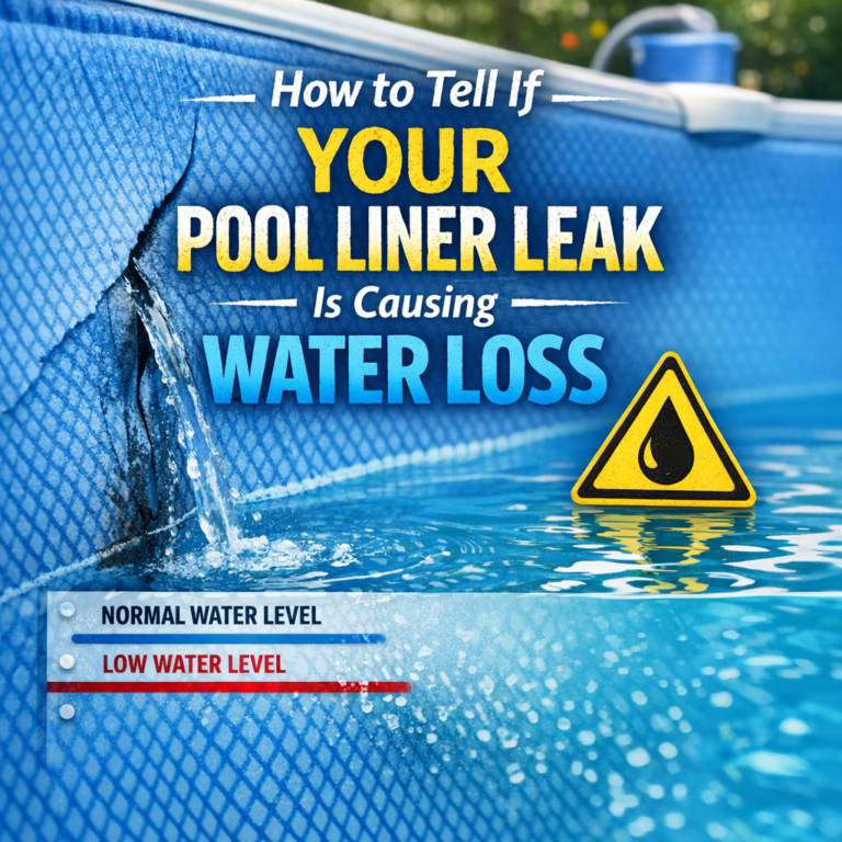 Diagram showing water level changes in a pool to help identify if a pool liner leak is causing water loss.