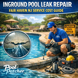 Diagram showing inground pool leak repair services and cost estimates in Fair Haven, NJ by Pool Patcher.