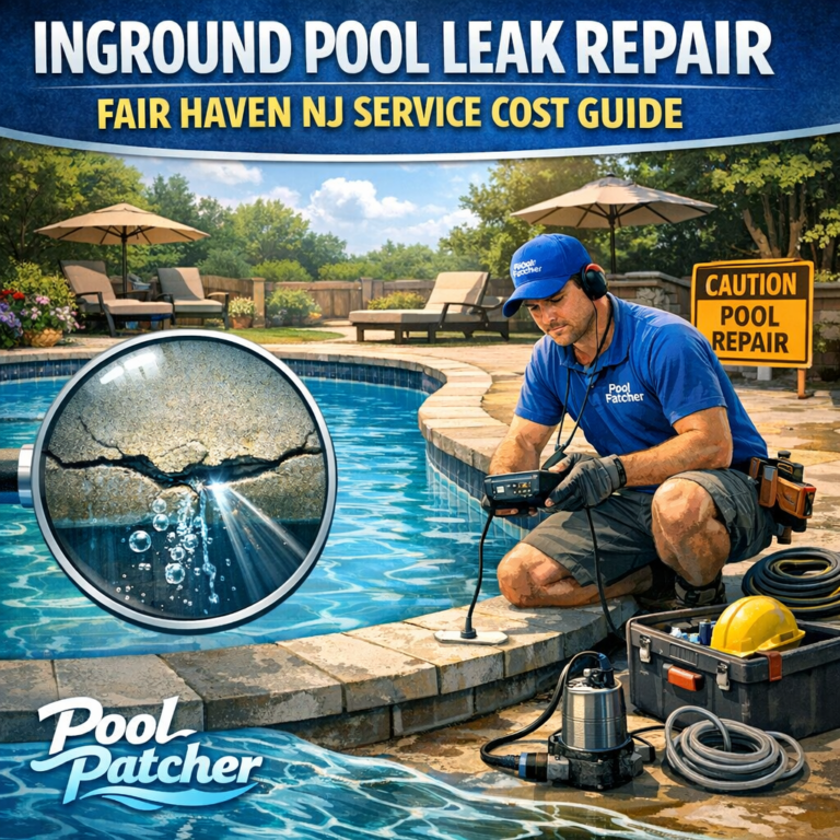 Diagram showing inground pool leak repair services and cost estimates in Fair Haven, NJ by Pool Patcher.