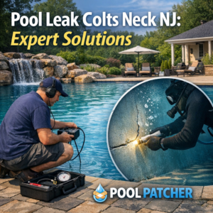 Technician using leak detection equipment next to a pool in Colts Neck, NJ.