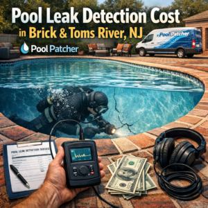 Technician using leak detection equipment by a pool in Brick and Toms River, NJ.