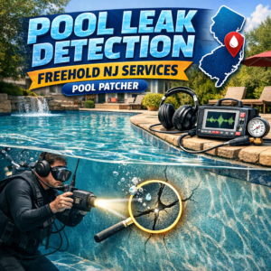 Professional examines an underwater pool surface to detect and patch leaks in Freehold, NJ.