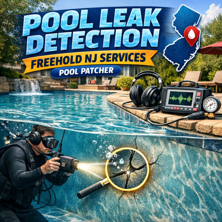 Professional examines an underwater pool surface to detect and patch leaks in Freehold, NJ.