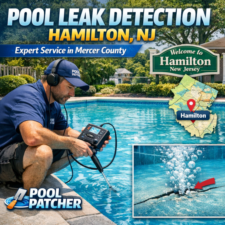 Technician inspecting a pool for leaks using specialized equipment in Hamilton, NJ.