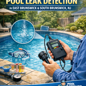 Technician using leak detection equipment on a residential pool in East Brunswick, NJ.