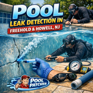 Technician using leak detection equipment on a swimming pool in Freehold and Howell, NJ.