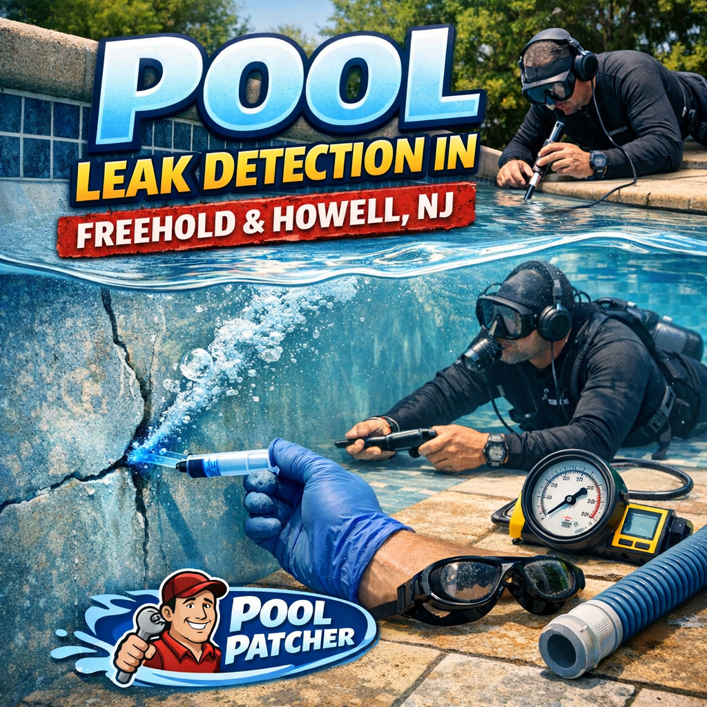 Technician using leak detection equipment on a swimming pool in Freehold and Howell, NJ.