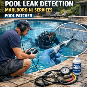 Technician uses electronic tools to detect and repair a pool leak in Marlboro, NJ.