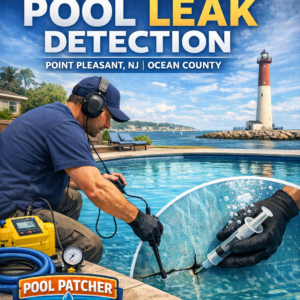 Technician using electronic equipment to inspect a pool for leaks in Point Pleasant, NJ.