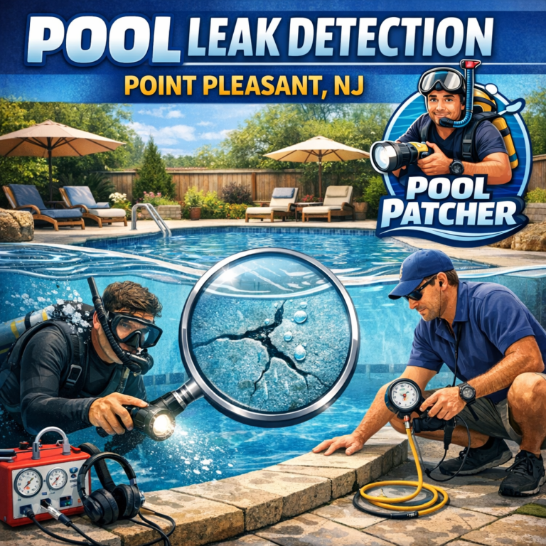 Technician using specialized equipment to detect and repair a pool leak in Point Pleasant, NJ.