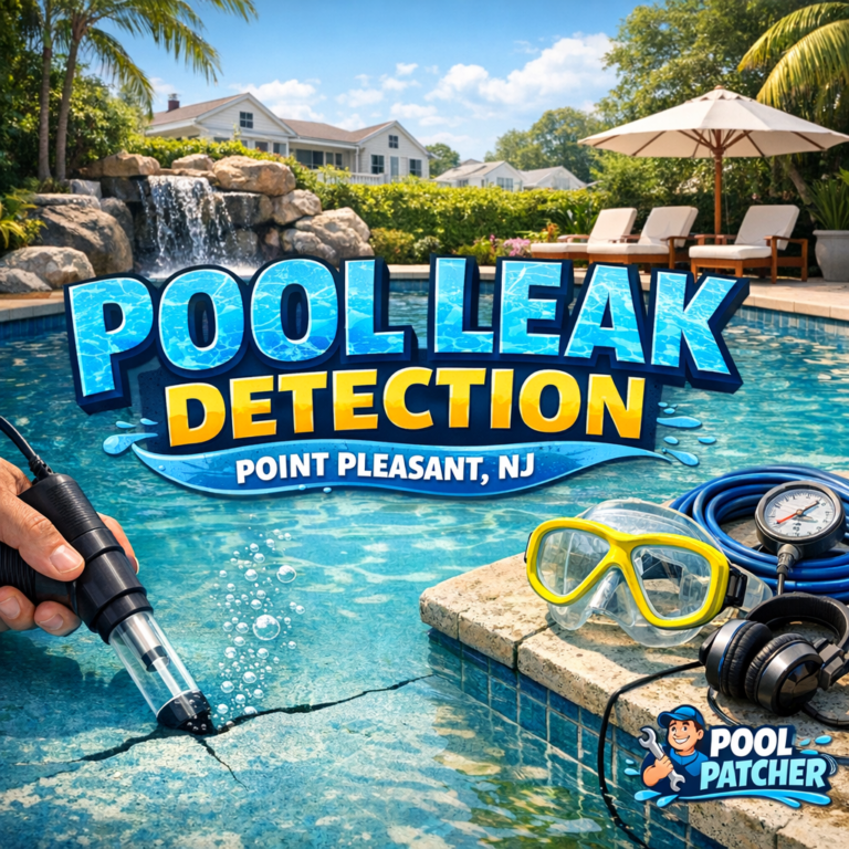 Technician using leak detection equipment near a pool in Point Pleasant, NJ.