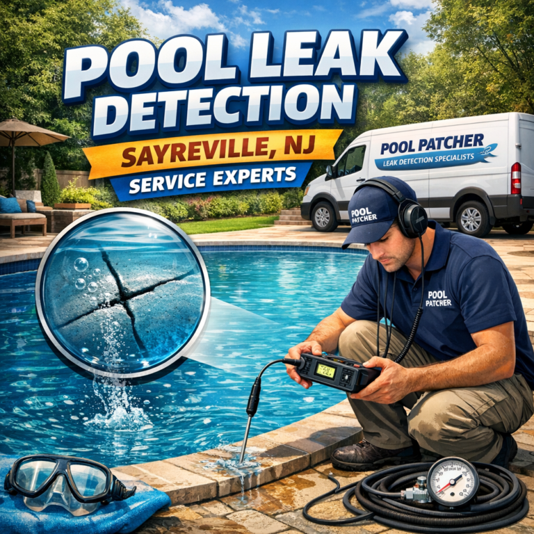 Technician inspecting a swimming pool for leaks with specialized equipment in Sayreville, NJ.