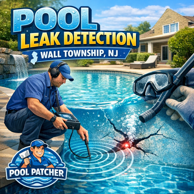 Technician using leak detection equipment near a pool in Wall Township, NJ.