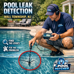 Technician using advanced equipment for professional pool leak detection in Wall Township, NJ.