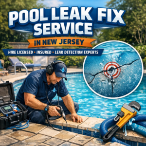 Licensed and insured professionals inspecting a pool for leak detection and repair in New Jersey.