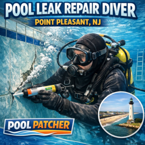 Professional diver repairing a pool leak underwater in Point Pleasant, NJ.