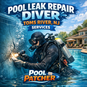 Diver repairing an underwater pool leak, ensuring professional pool maintenance in Toms River, NJ.
