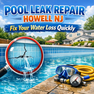 A technician repairs a pool leak in Howell, NJ, using specialized tools to fix water loss quickly.