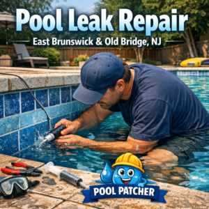 Technician repairing a pool leak using specialized tools in East Brunswick and Old Bridge, NJ.