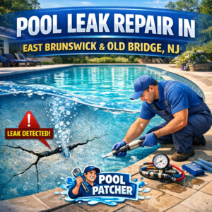 Technician repairing a pool leak with specialized equipment in East Brunswick and Old Bridge, NJ.