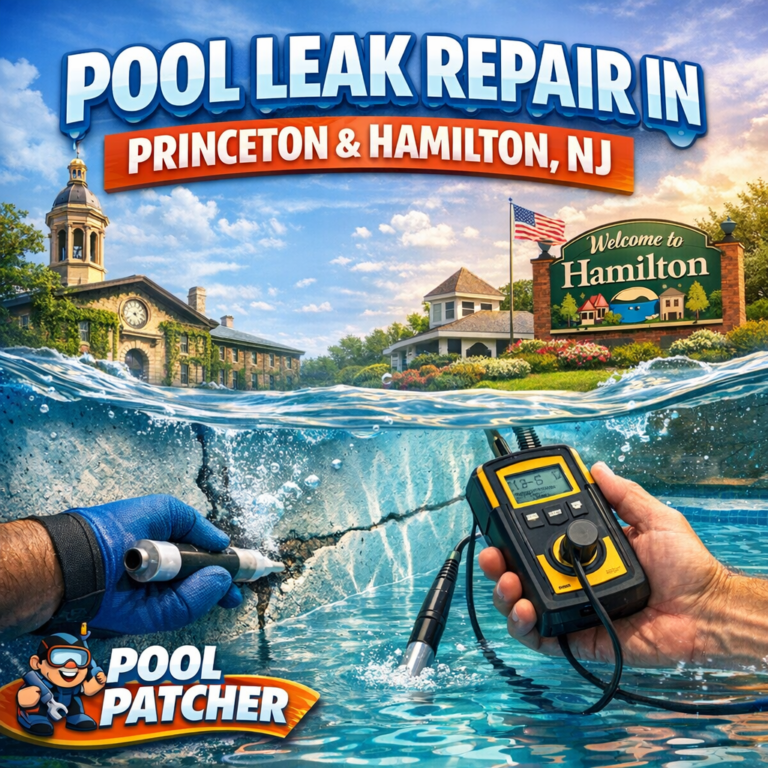 Technician repairing a leak in a pool using specialized tools and equipment.