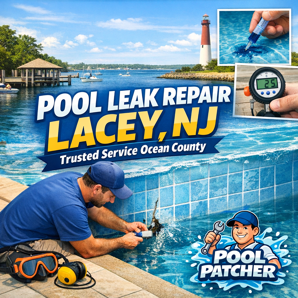 Technician inspecting a pool for leaks with professional tools in Lacey, NJ, Ocean County.