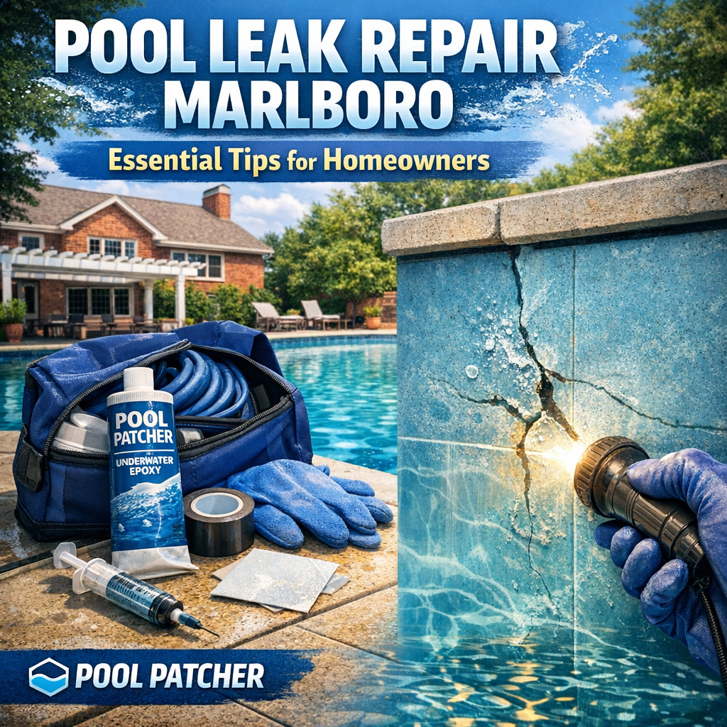 Professional fixing a pool leak using specialized tools for homeowners in Marlboro.
