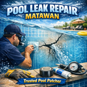 Technician repairing a pool leak with professional tools at a residential pool in Matawan.