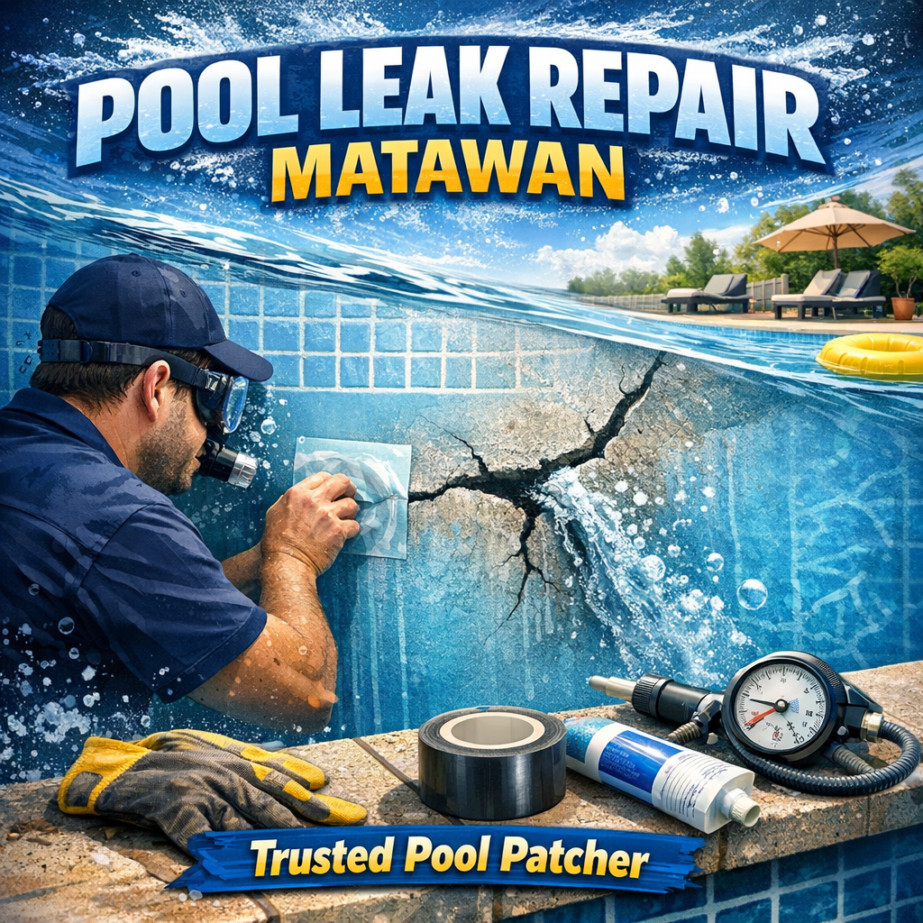 Technician repairing a pool leak with professional tools at a residential pool in Matawan.